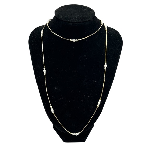 Korea Gold Tone Faux Pearl Necklace 29” - Picture 10 of 11